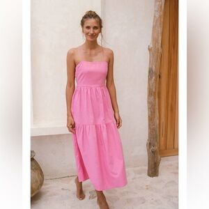 ROVE designs The Joie Midi linen cotton Dress in Soft Pink - S
